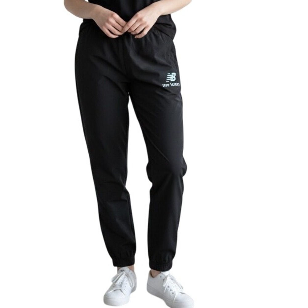 New Balance Womens Black Track Pants Ankle Zip Logo Joggers Size M High Rise